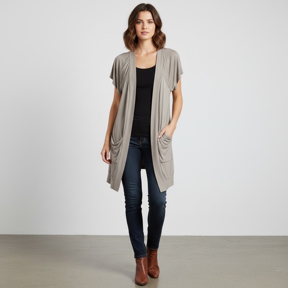 Anthropologie Sweaters - NWOT Anthropologie Tan Cardigan with Flowing Draped Front